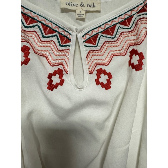 Olive & Oak White Embroidered Tassel Tie Mini Dress Small Boho LV 4S 7880 - Picture 8 of 9